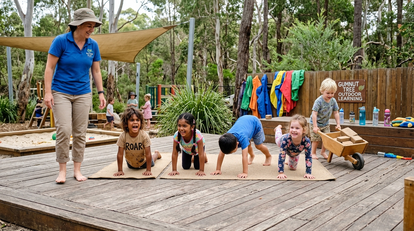 Supporting proprioception and physical regulation through animal yoga stretches and outdoor heavy work.